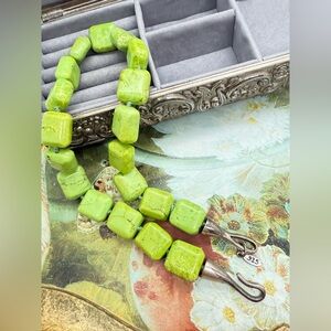 Vintage EXEX 925 Silver Green Stone Necklace